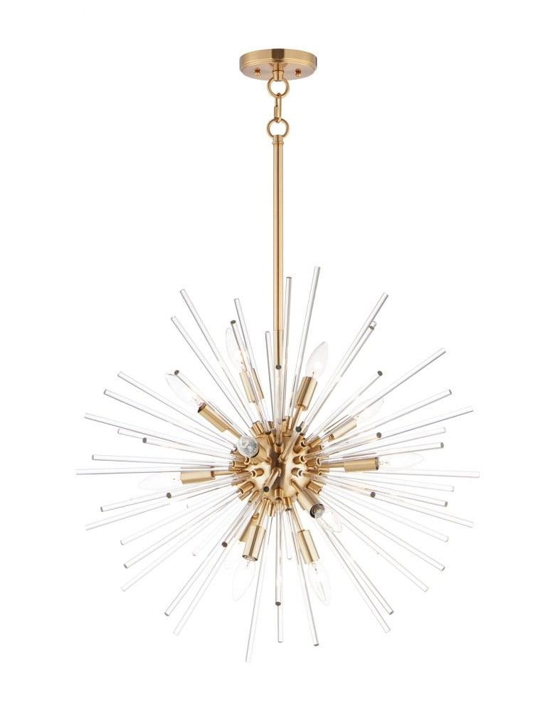 Polaris 23" Satin Brass and Clear Glass 12-Light Pendant