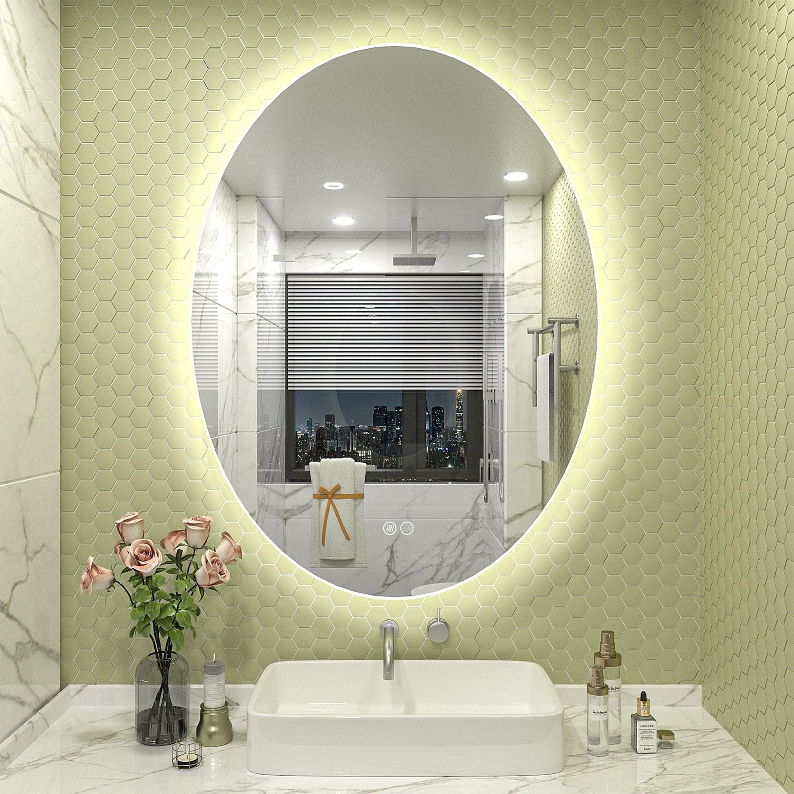 Apmir 28x20 Oval LED Wall Mirror with Backlit, Frameless Anti Fog LED Bathroom Vanity Mirror，Dimmable 3 Colors, Memory Function