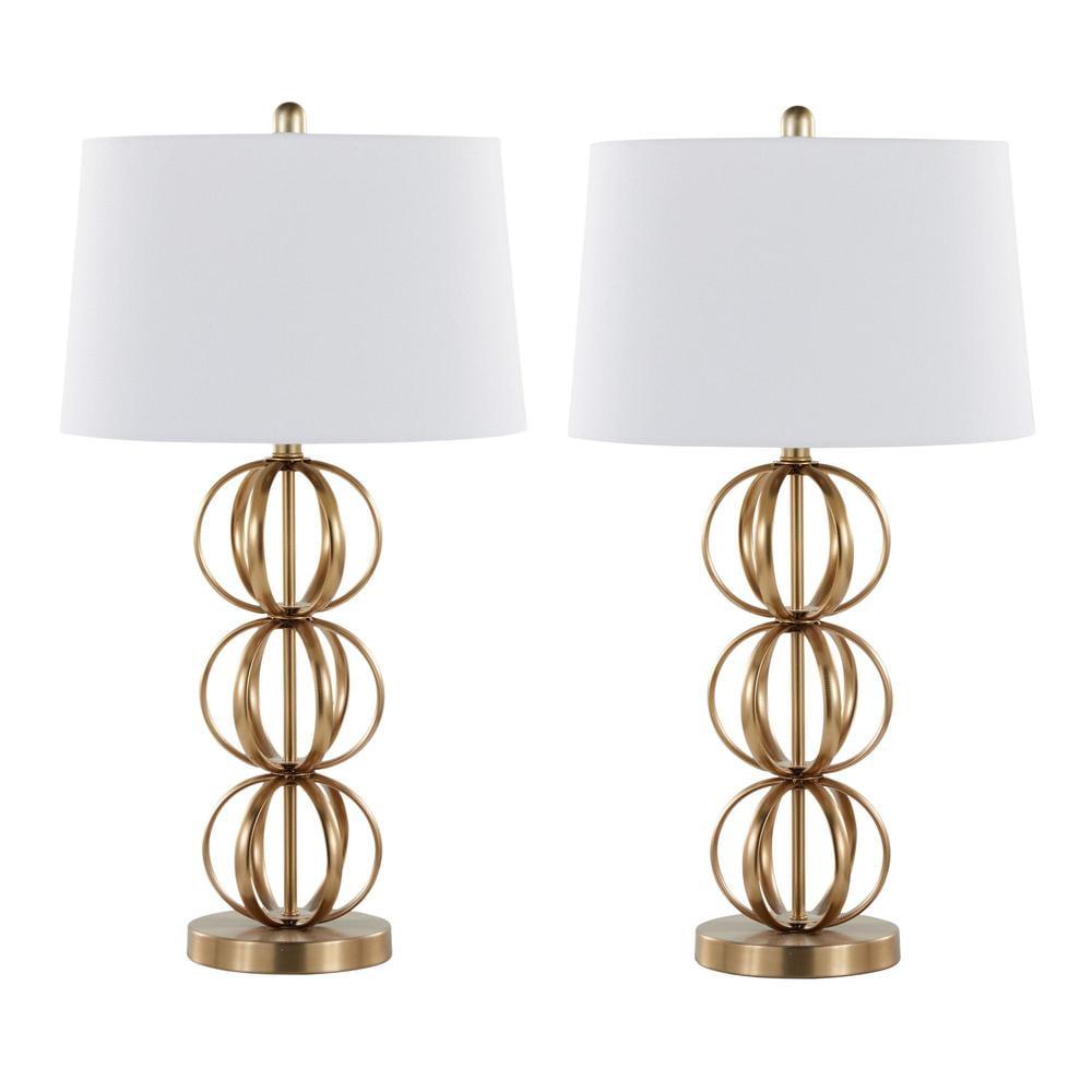 LumiSource (Set of 2) Linx 29" Contemporary Metal Table Lamps: UL Listed, Beige Drum Shade, 5ft Cord