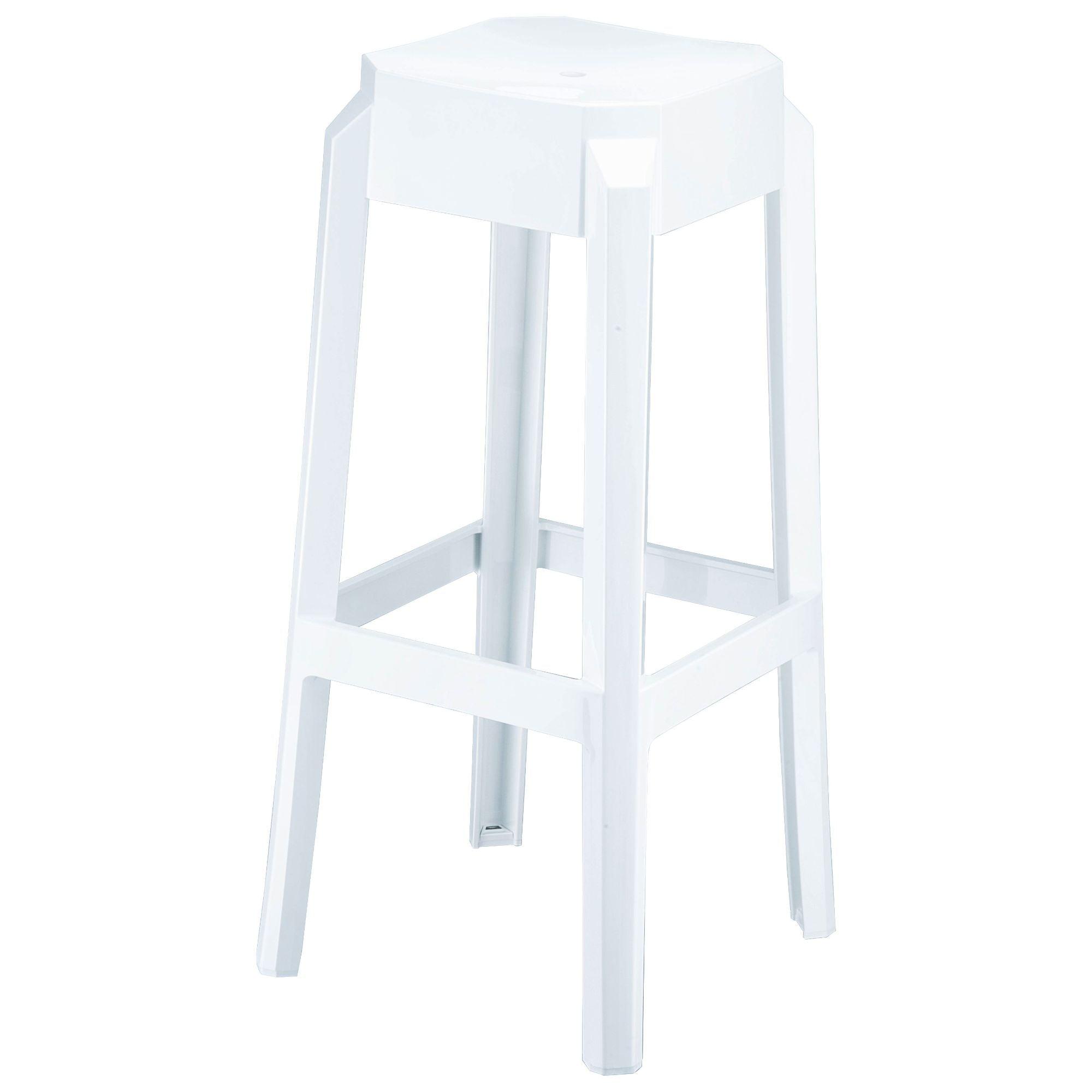 Glossy White Polycarbonate Indoor/Outdoor Bar Stool, 29.5"