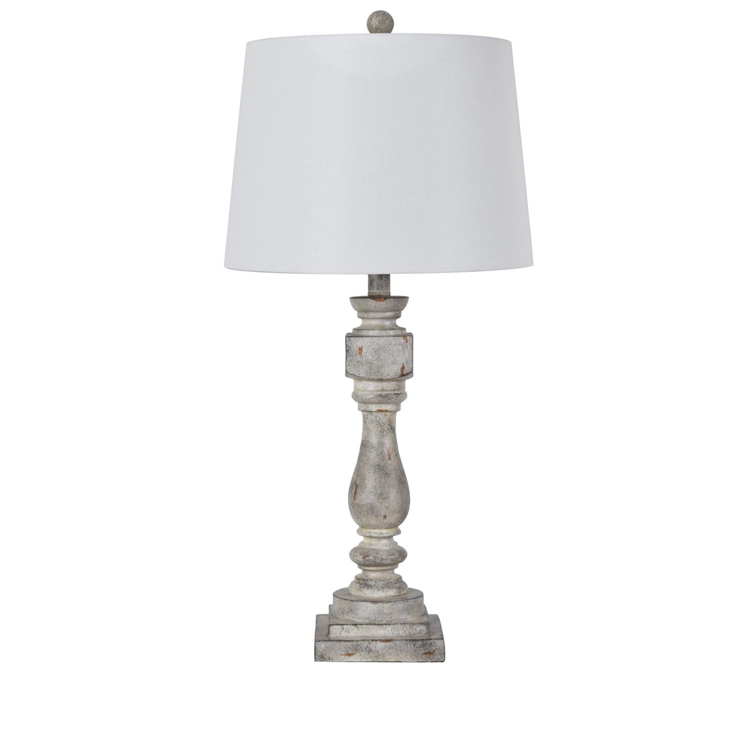 Gray Distressed Resin Table Lamp with White Shade