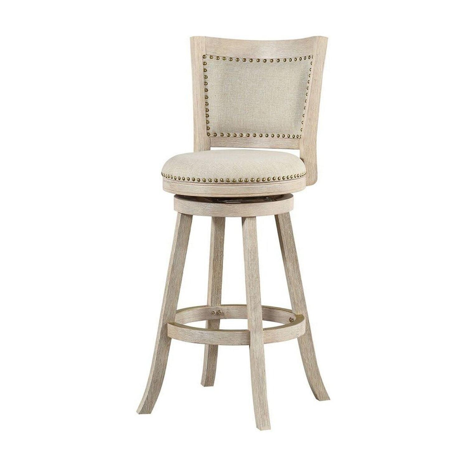 Elevate Gray 29" Wood Swivel Bar Stool with Nailhead Accents