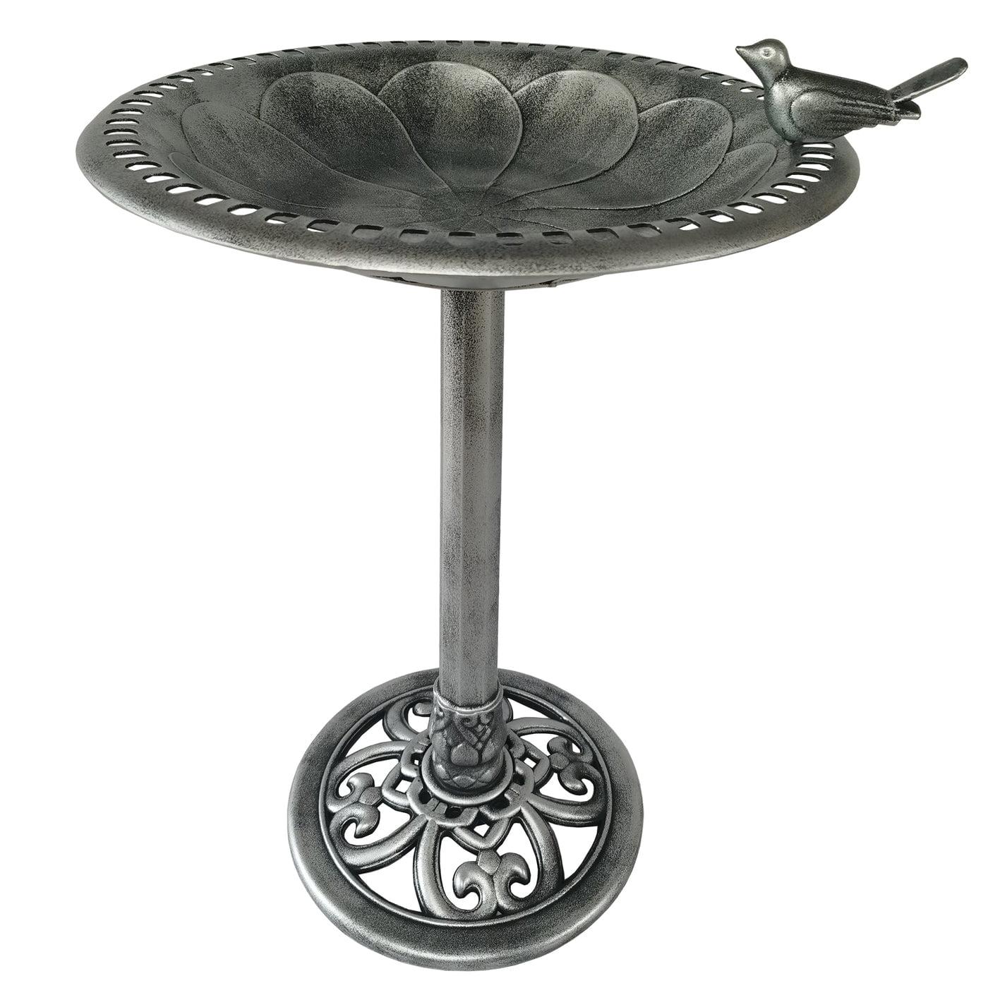 30 Inch Silver Polyresin Outdoor Garden Bird Bath