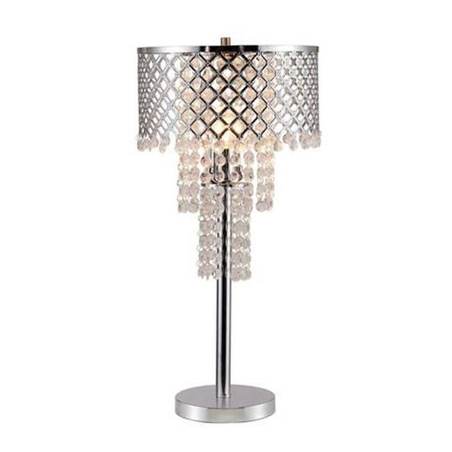 Benjara Denise 29 Inch Table Lamp, Glass, Metal Frame, Mesh Shade, Crystals, Gold
