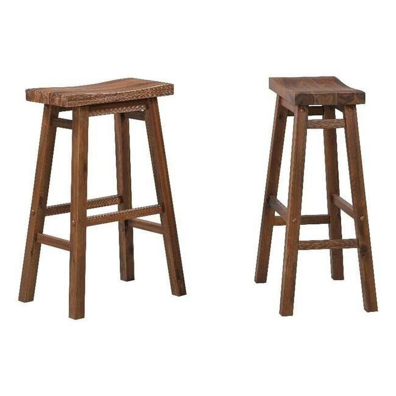 Set of 2 29" Wire-Brush Finish Backless Saddle Barstools Chestnut - Boraam: Solid Acacia, Footrests