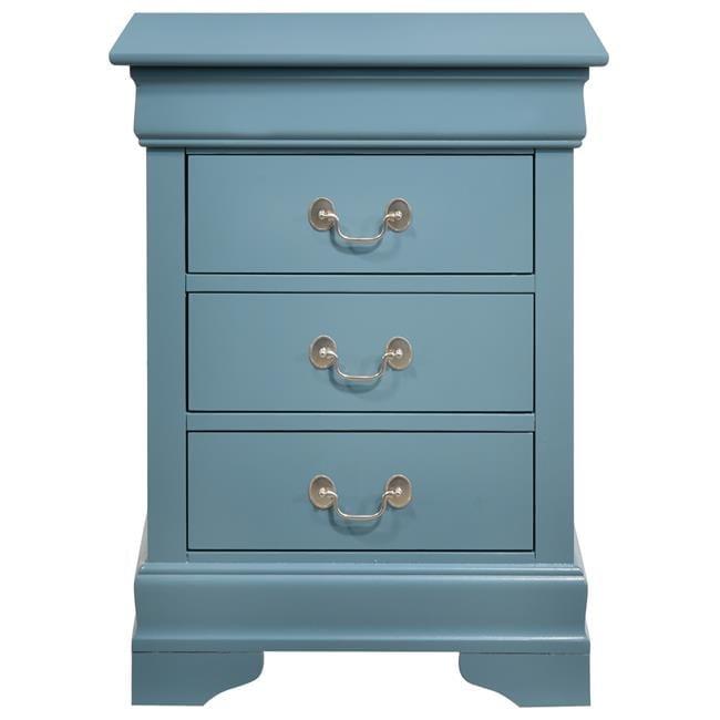 Passion Furniture Louis Philippe 3-Drawer Teal Nightstand (29 in. H x 21 in. W x 16 in. D)