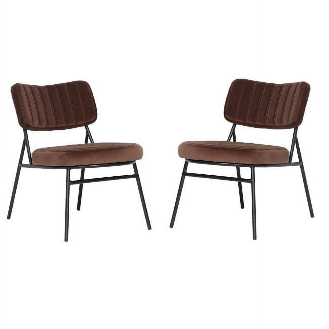 Coffee Brown Velvet and Wood Mid-Century Modern Accent Chair Set