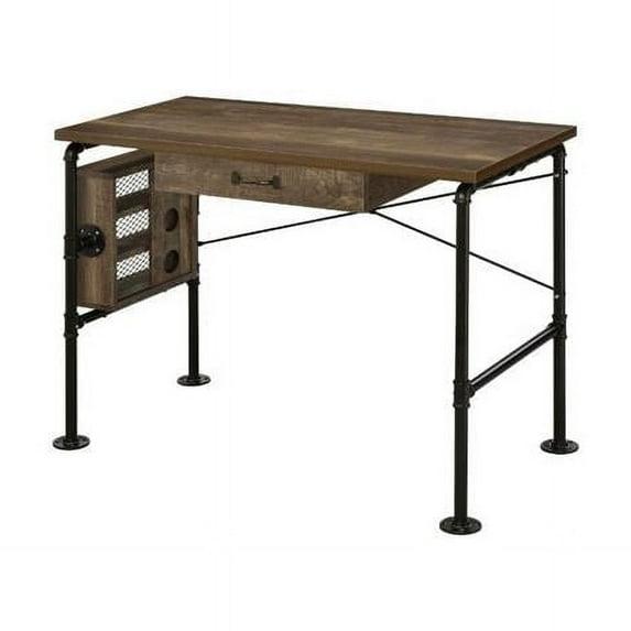 Endang Writing Desk Weathered Oak/Black - Acme Furniture: Metal Frame, Space-Saving 39" Surface