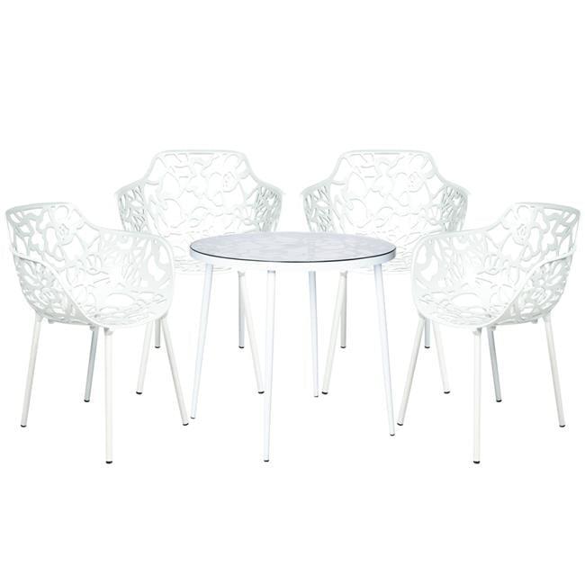 White Aluminum 5-Piece Outdoor Dining Set with Flower Design