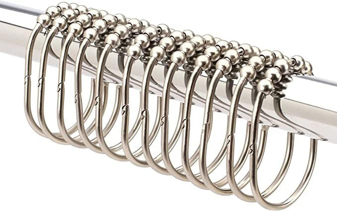 2LB Depot Shower Curtain Rings - Set of 12 - Decorative Brushed Satin Nickel Finish - Easy Glide Rollers - Rustproof Stainless Steel - Shower Curtain Hooks