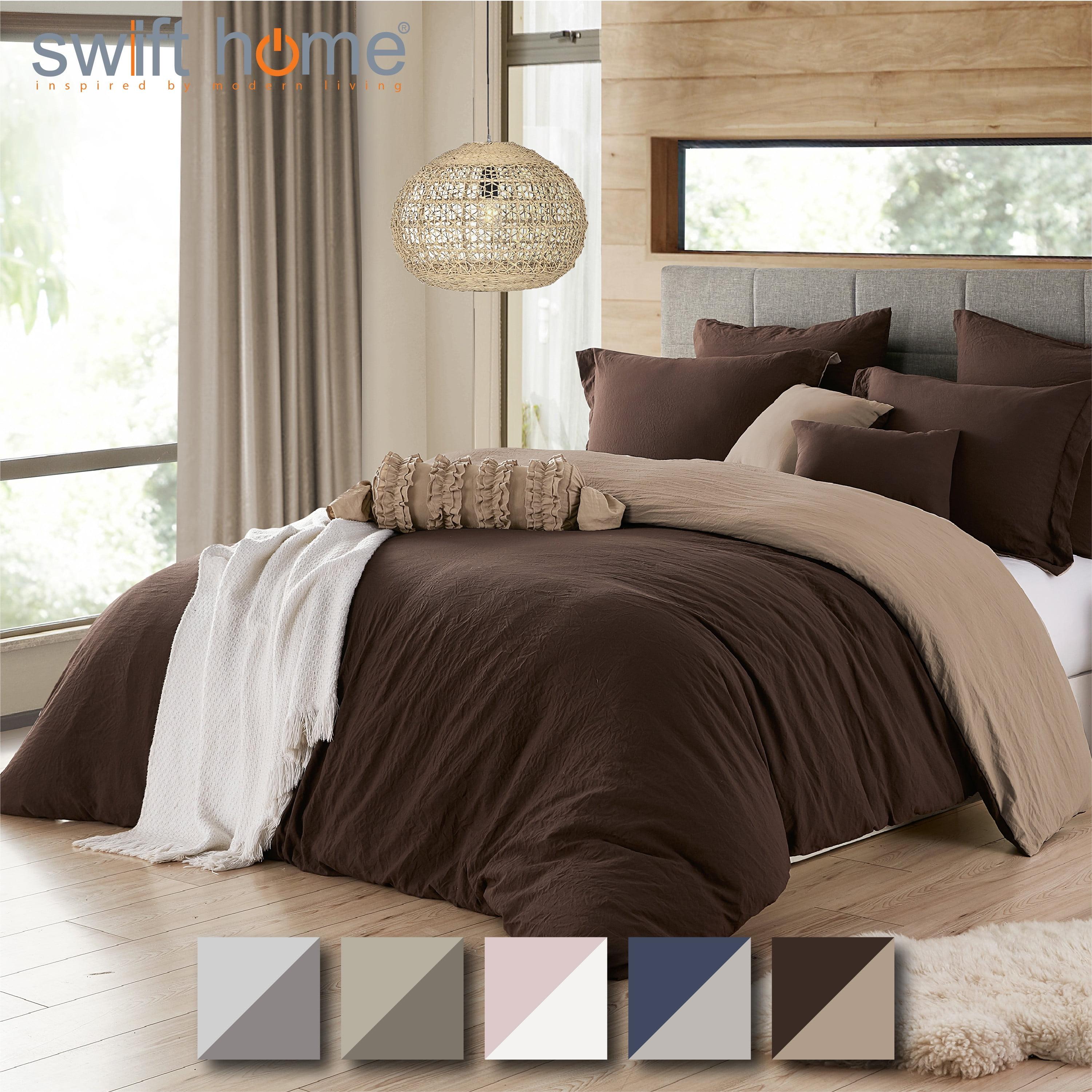 Twin/Twin XL Chocolate and Tan Reversible Microfiber Duvet Cover Set