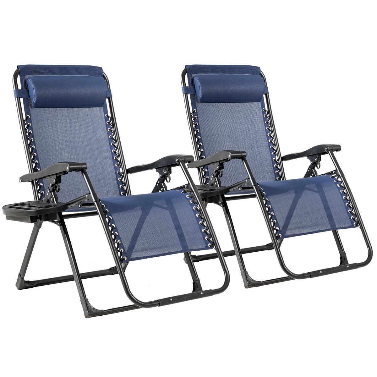 Costway Set of  2 Zero Gravity Chair Oversize Lounge Patio Folding Recliner Blue