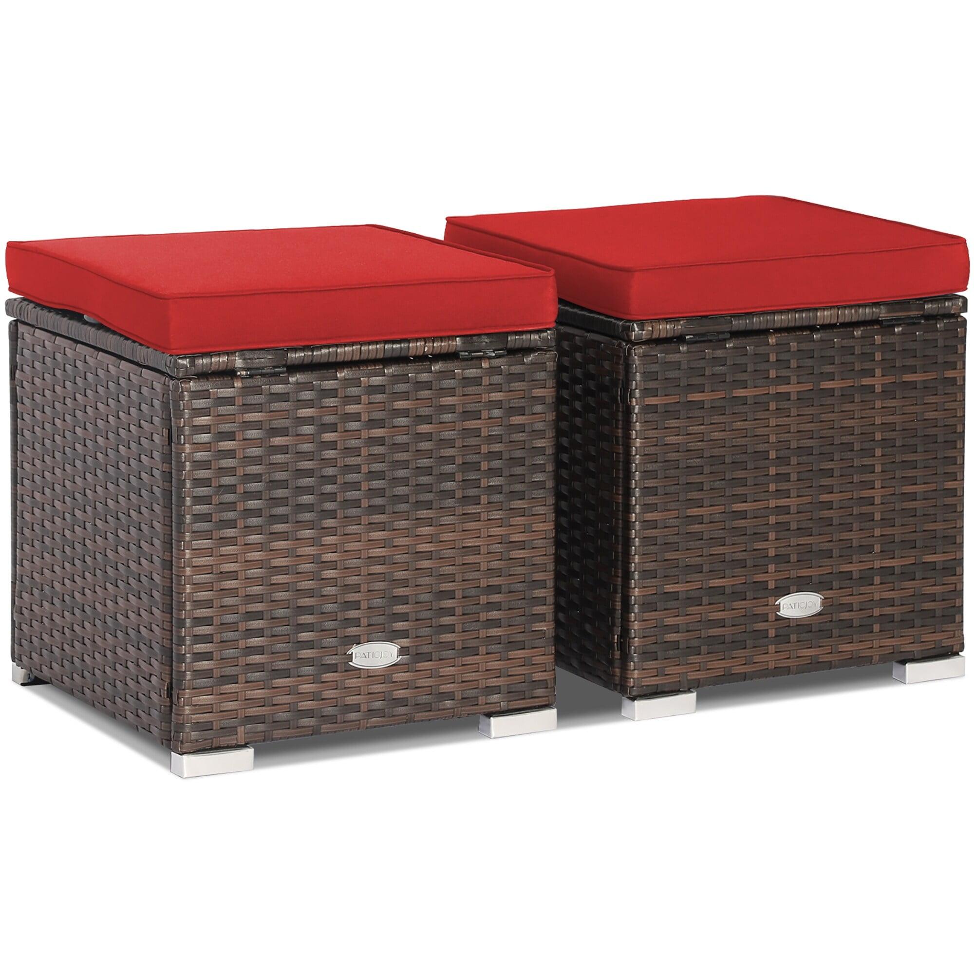 Latitude Run® 2-Pieces Patio Ottoman Set Outdoor Wicker Stool With Storage