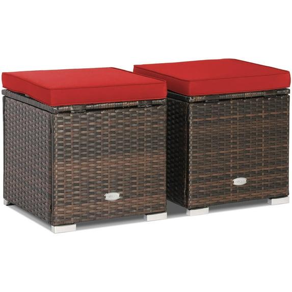 Latitude Run® 2-Pieces Patio Ottoman Set Outdoor Wicker Stool With Storage