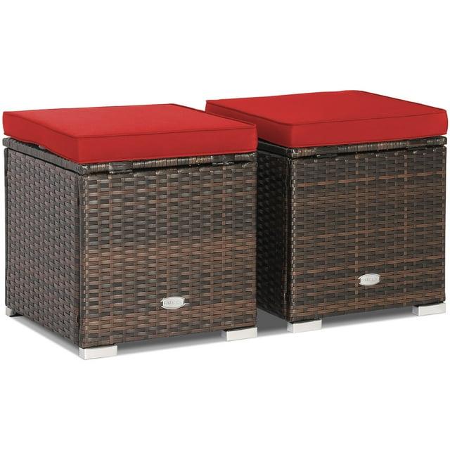 Latitude Run® 2-Pieces Patio Ottoman Set Outdoor Wicker Stool With Storage