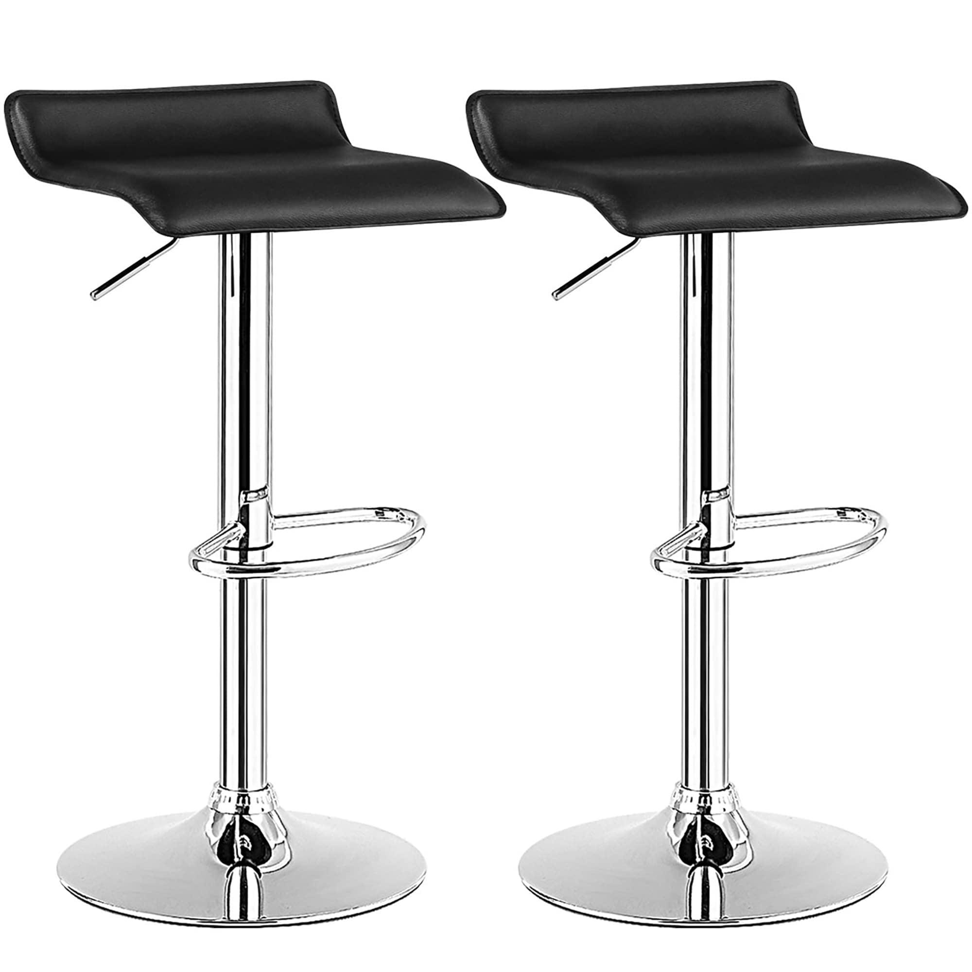 Sleek Adjustable Swivel Backless Bar Stool in Black Leather