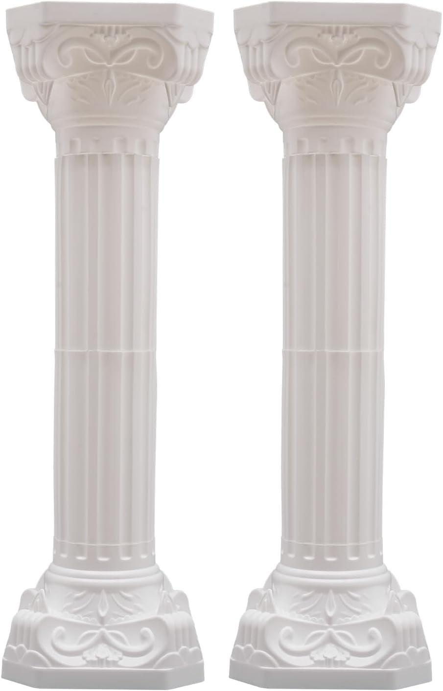 2Pcs European Style Roman Columns Wedding Column Stand Roman Pillar Plastic Greek Column Statue Plant Stand Wedding Event Party Decorative Column Pedestal Flower Pot Holder Decor (10.63x34.65 Inch)