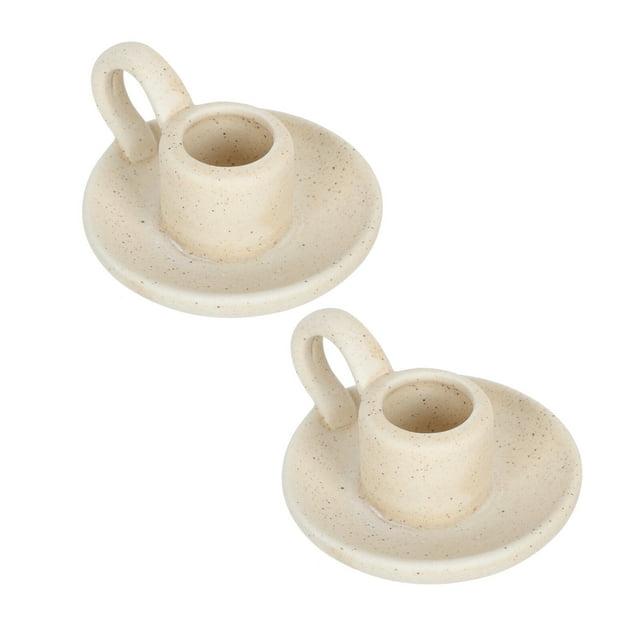 2Pcs Ceramic Candlestick Nordic Style Candleholder Desktop Candle Stand
