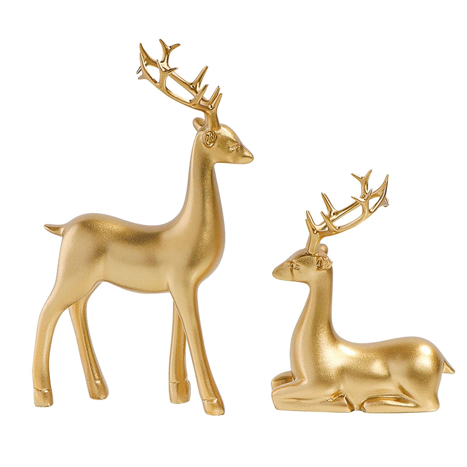 Kedshhgu 2 Pcs Small Reindeer Sculpture Resin Christmas Reindeer Elk Mini Xmas Deer Statue Animal Table Centerpiece for Home Living Room Office Decor