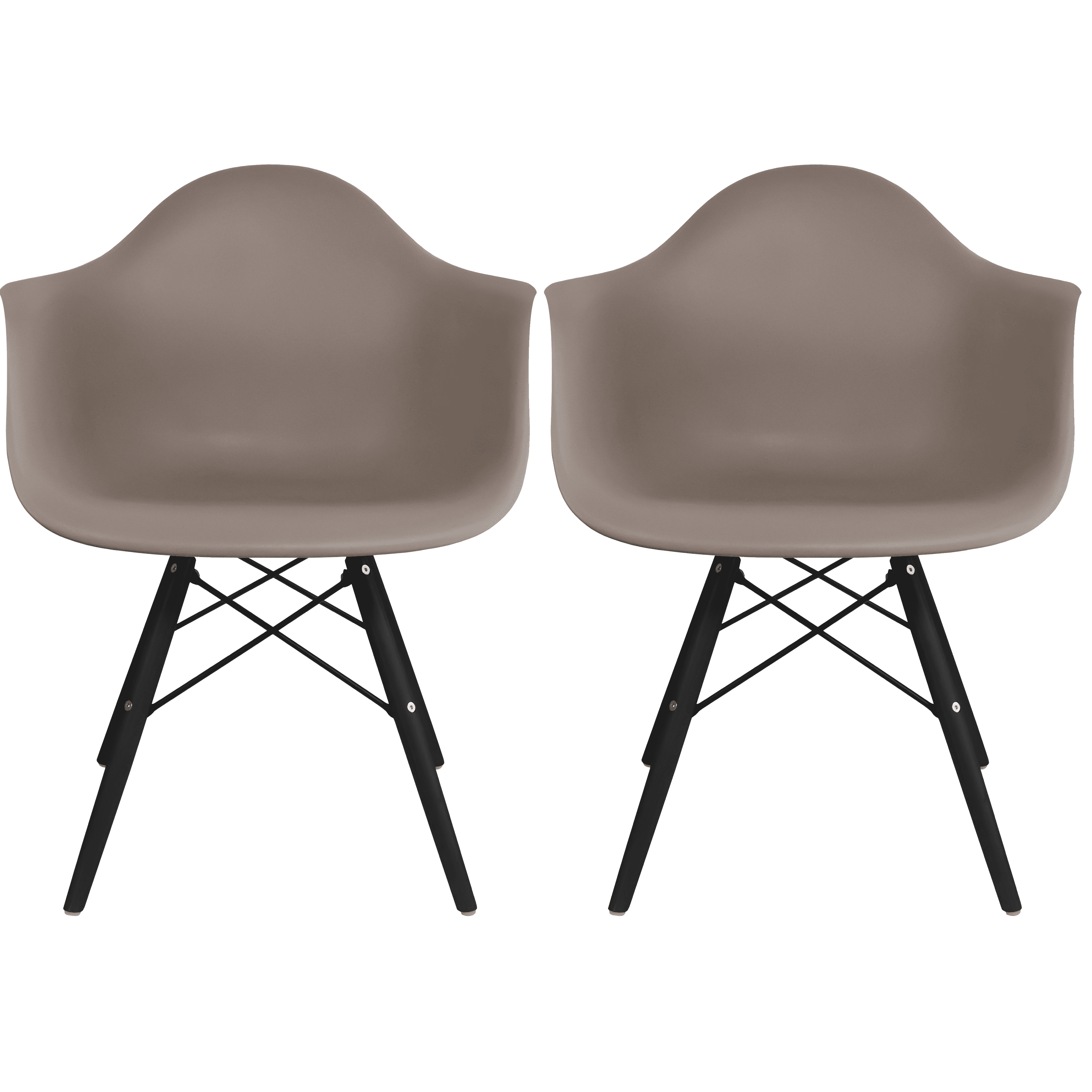 George Oliver Set of 2 Modern Dining Side Chairs from Molded Plastic Armchair Shell with Natural Wooden Legs, Maroon (Set of 2)