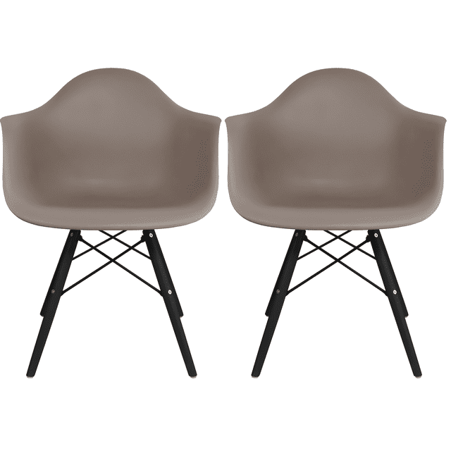 George Oliver Set of 2 Modern Dining Side Chairs from Molded Plastic Armchair Shell with Natural Wooden Legs, Maroon (Set of 2)