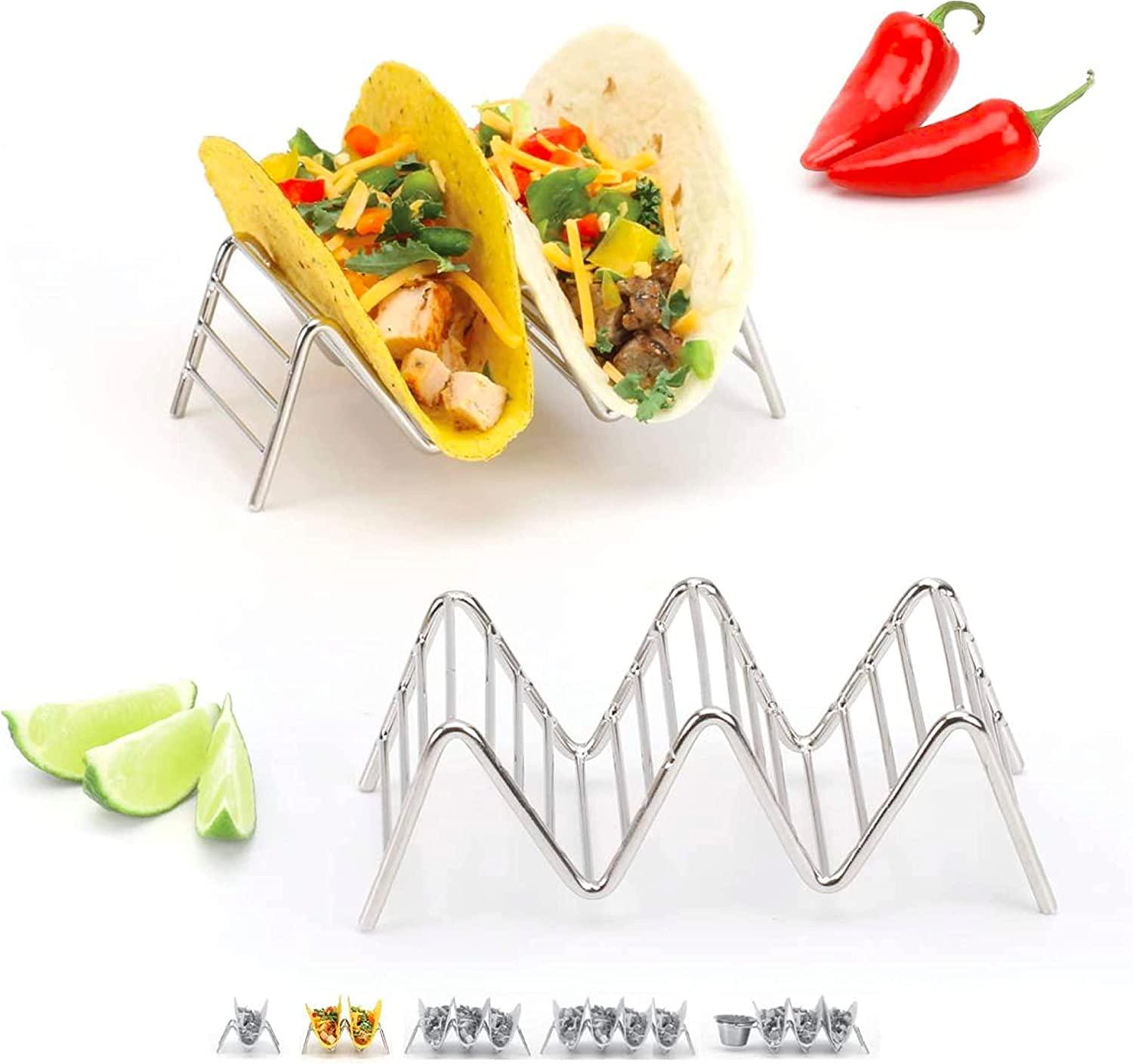 2 Lb Depot Premium Stainless Steel Stackable Taco Holders - Holds 2-5 Hard or Soft Tacos, Five Styles Available - Set of 2