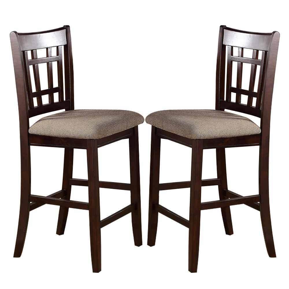 Rosy Brown Solid Wood Counter Height Chair Set with Cream Upholstery