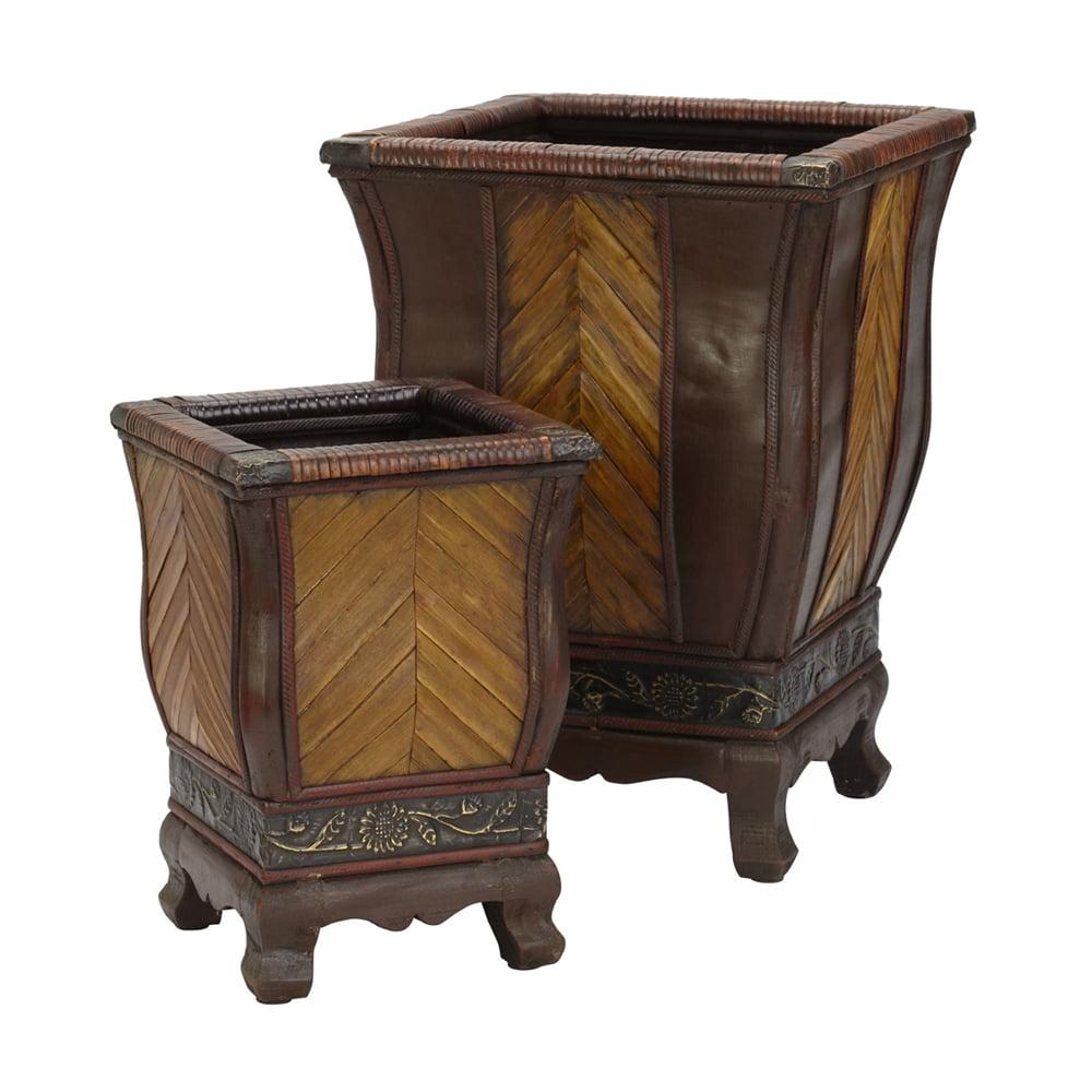 Nearly Natural 2pc Decorative Wood Planter Set