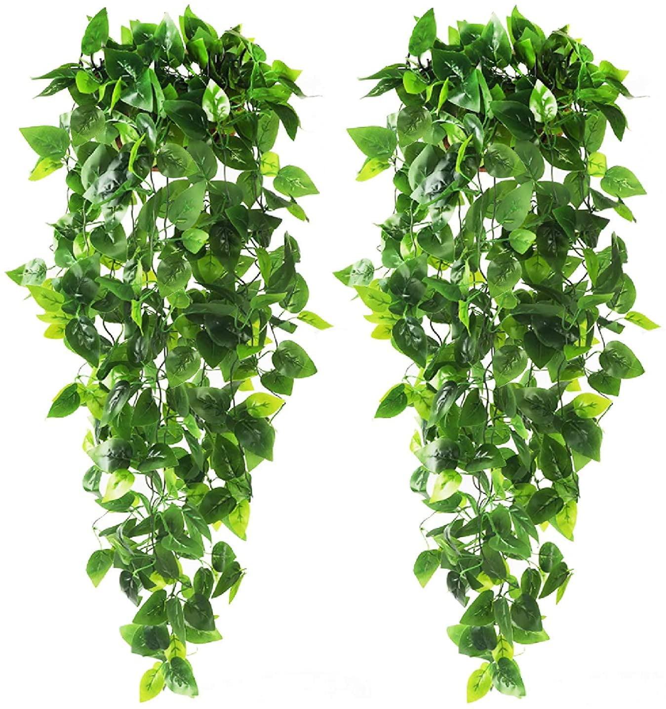 2pcs Artificial Hanging Plants 3.6ft Fake Ivy Vine Fake Ivy Leaves for Wedding Wall House Room Patio Indoor Outdoor Home Shelf Office Decor (No Baskets) A