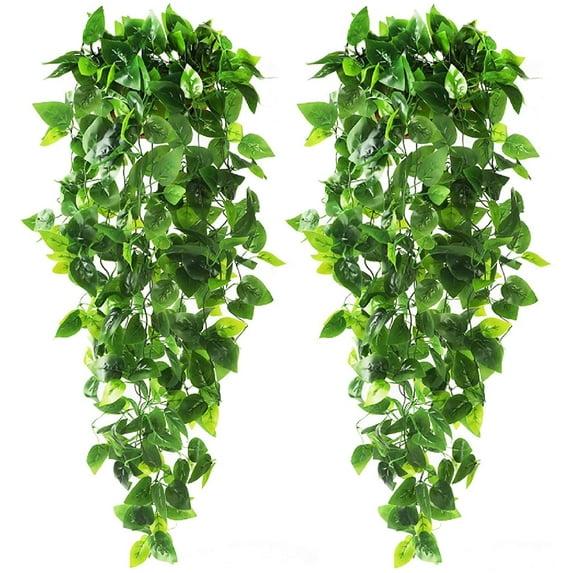 2pcs Artificial Hanging Plants 3.6ft Fake Ivy Vine Fake Ivy Leaves for Wedding Wall House Room Patio Indoor Outdoor Home Shelf Office Decor (No Baskets) A