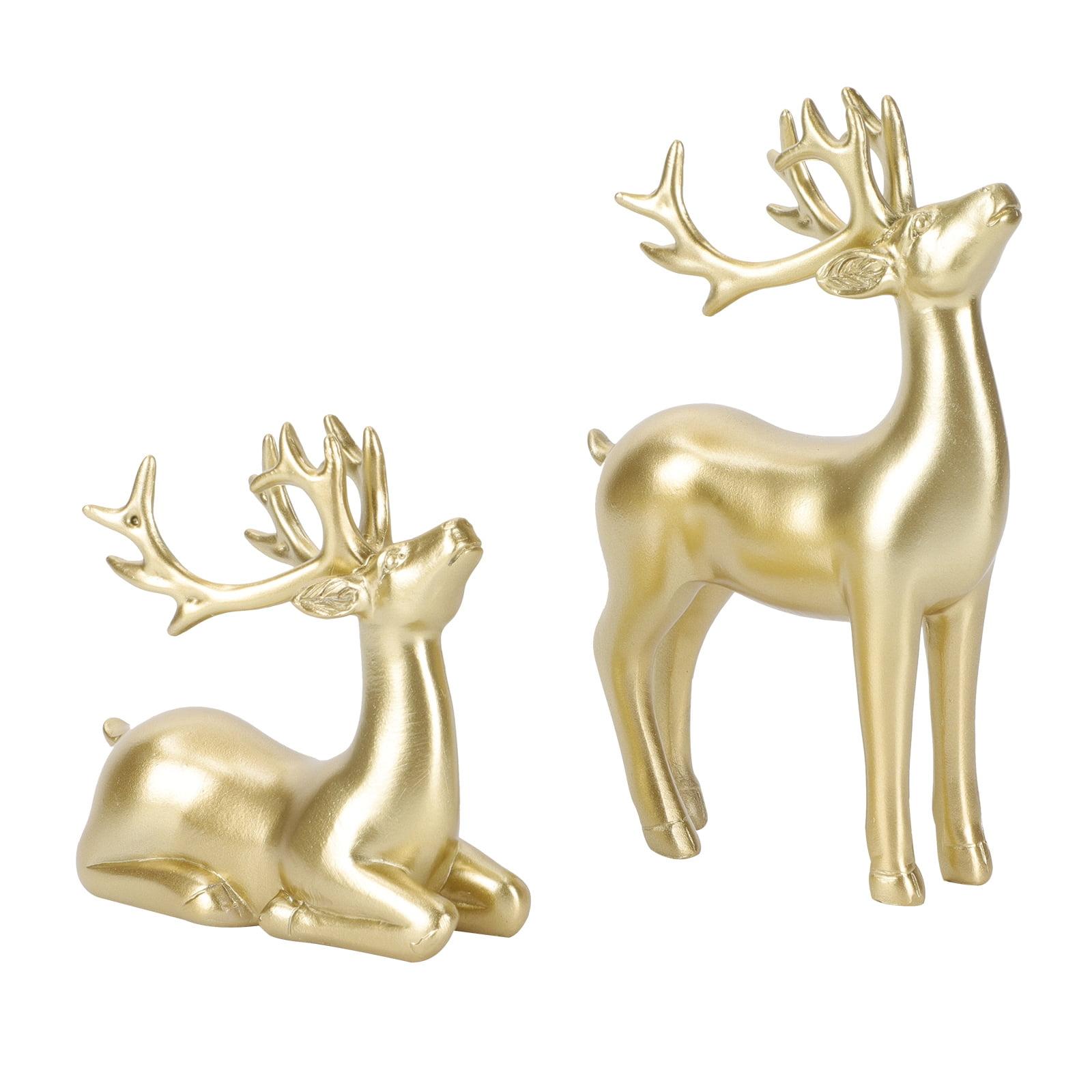 Kedshhgu 2 Pcs Small Reindeer Sculpture Resin Christmas Reindeer Elk Mini Xmas Deer Statue Animal Table Centerpiece for Home Living Room Office Decor