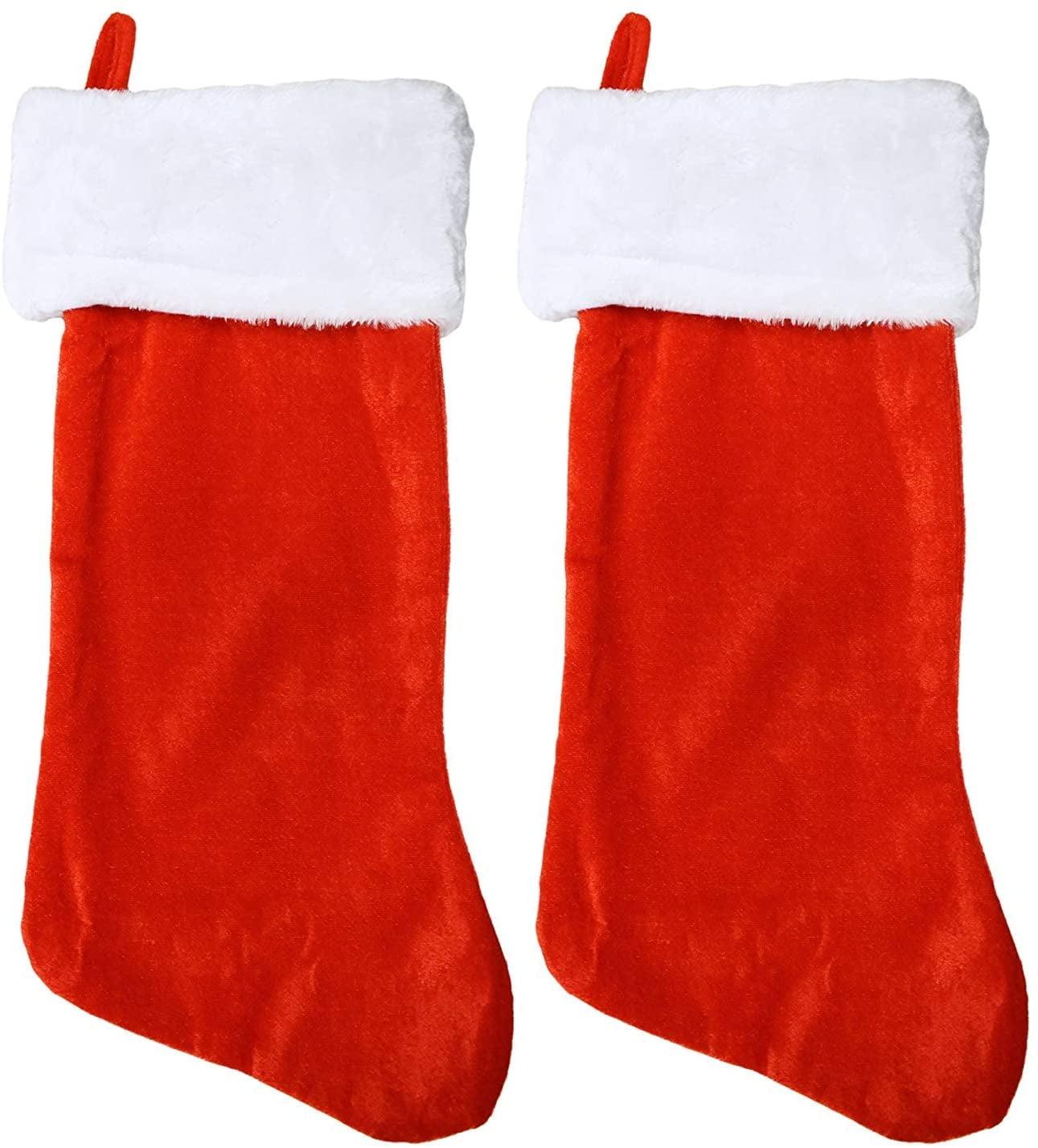 Classic Red and White Plush Christmas Stockings Set of 2