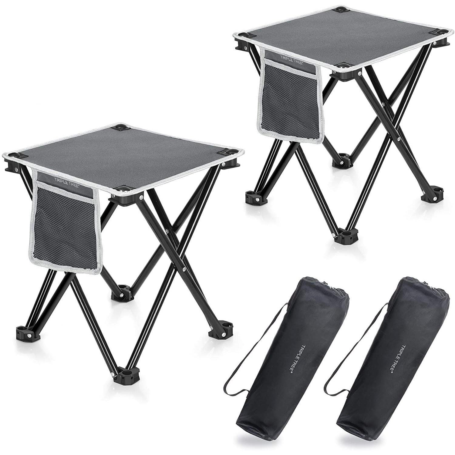 2pcs Portable Camping Stools with Package Bags, Reinforced Steel Frame Side Storage Pocket Anti-Slid Leg Pad for Outdoor Walking Hiking Fishing Portable Folding Chair, Gray 12.5x12.5x13.8inch