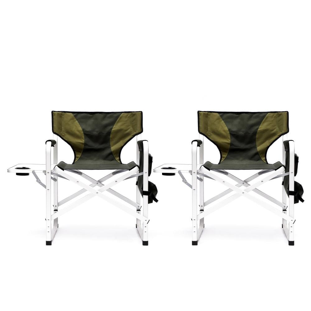 2pcs Portable Folding Chair with Side Table and Storage Pocket,Foldable Camping Chair Directors Chair with Heavy Duty Steel Frame,for Beach, Fishing,Trip,Picnic,Lawn