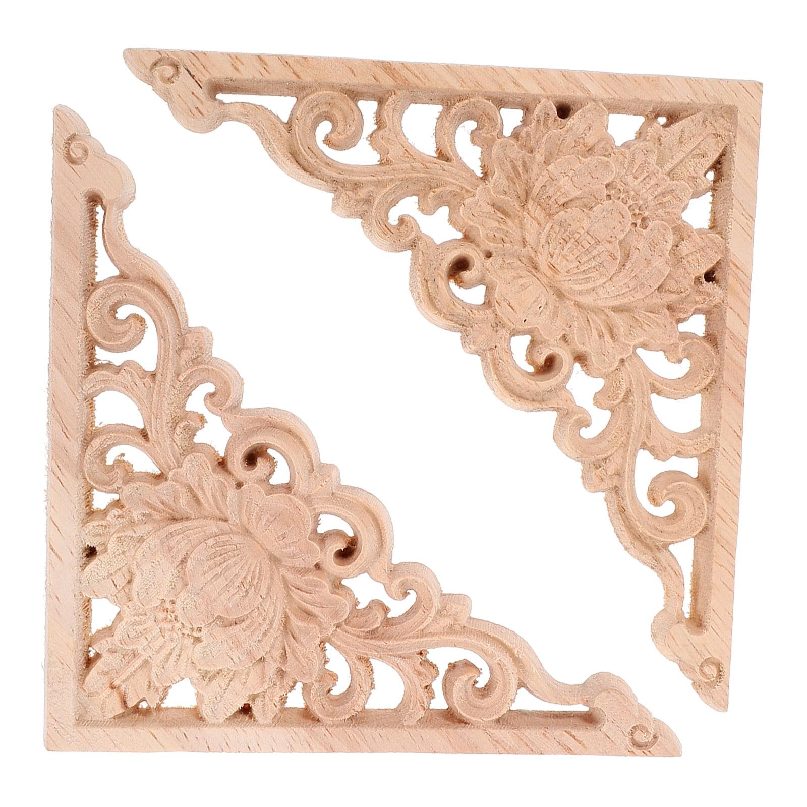 2pcs Wooden Onlay Applique Unpainted Carving Applique Cabinet Dresser Closet Applique