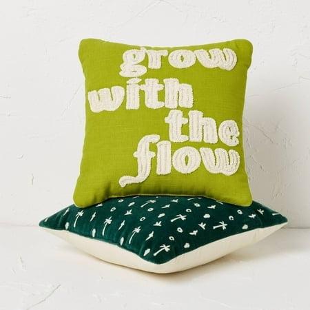 2pk 10"x10" 'Grow with The Flow' Square Decorative Pillows Green - Opalhouse™ designed with Jungalow™: Abstract Cotton