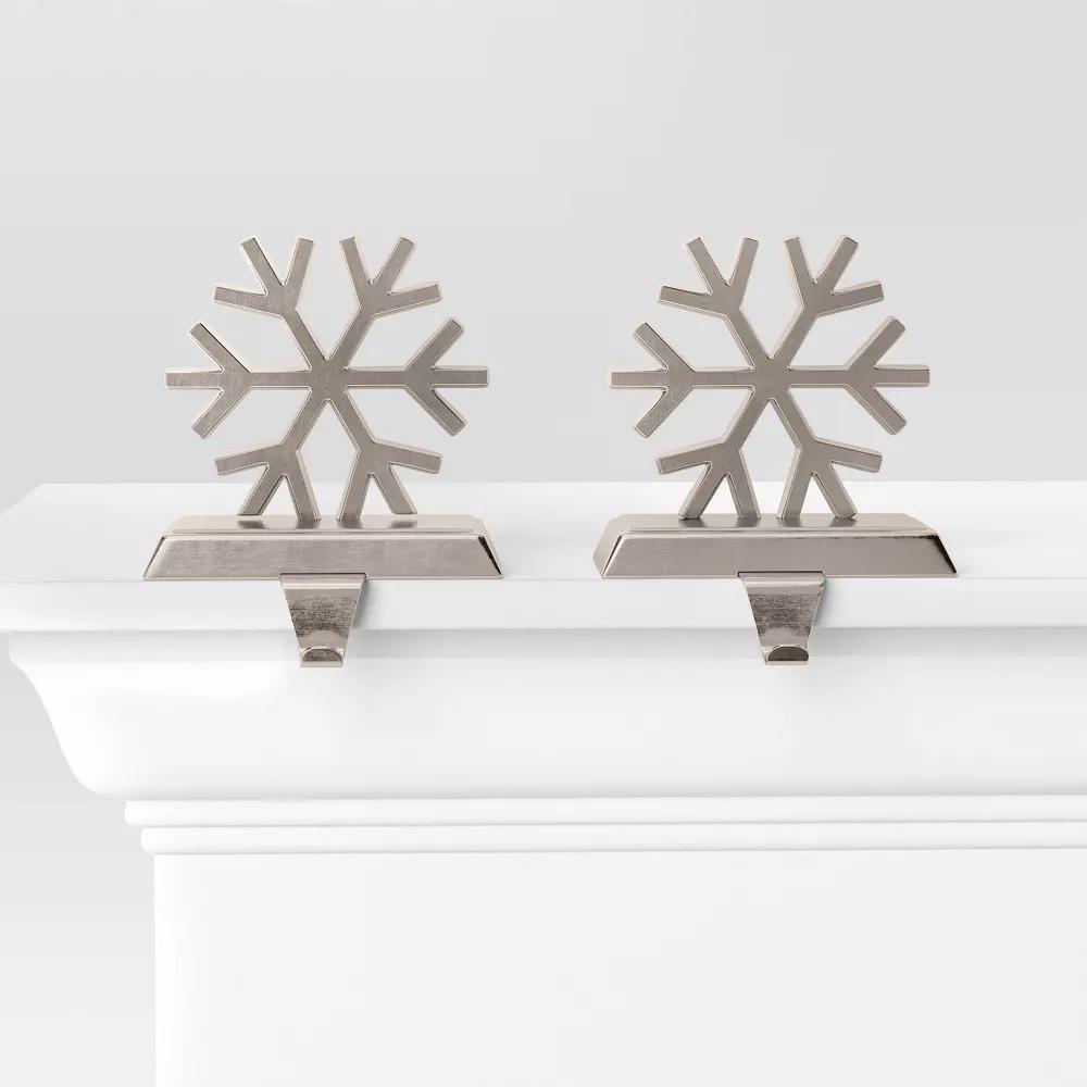 2pk Metal Snowflake Christmas Stocking Holder Silver - Wondershop™