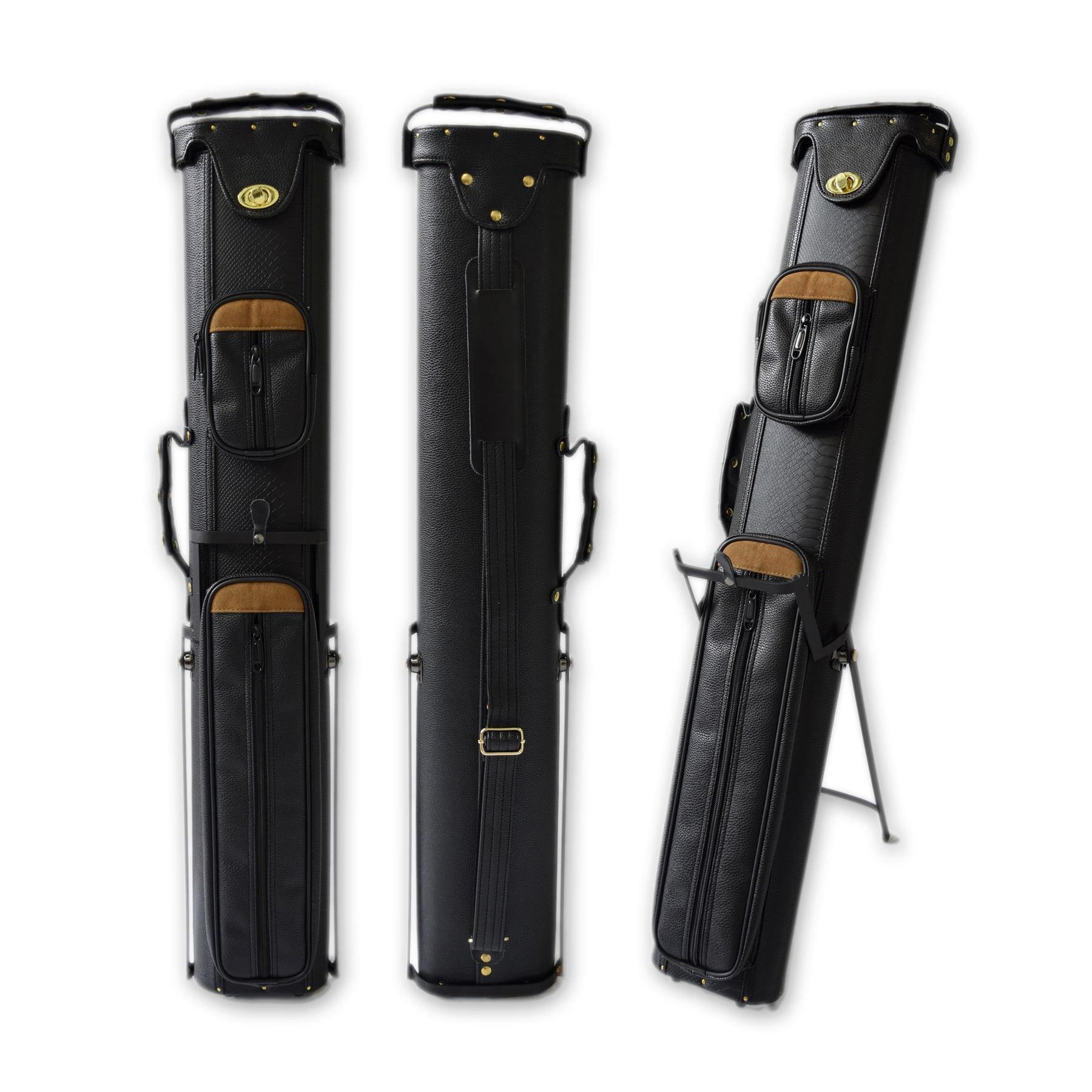 Black Vinyl Hard Pool Cue Case with Stand and Pockets