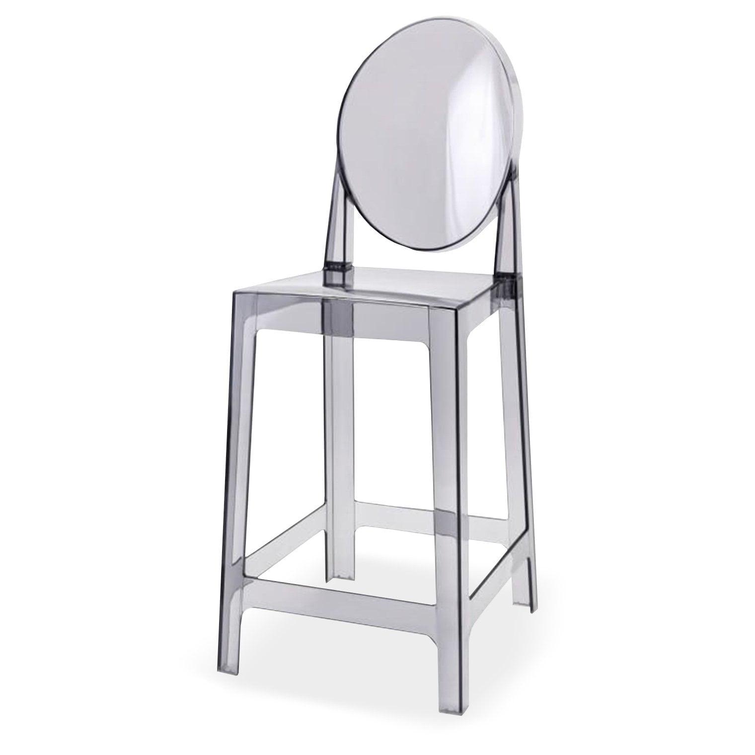 2xhome 25" Seat Height Transparent Kitchen Barstool, Modern Ghost Accent Side Armless Counter Stool With Back, Smoke