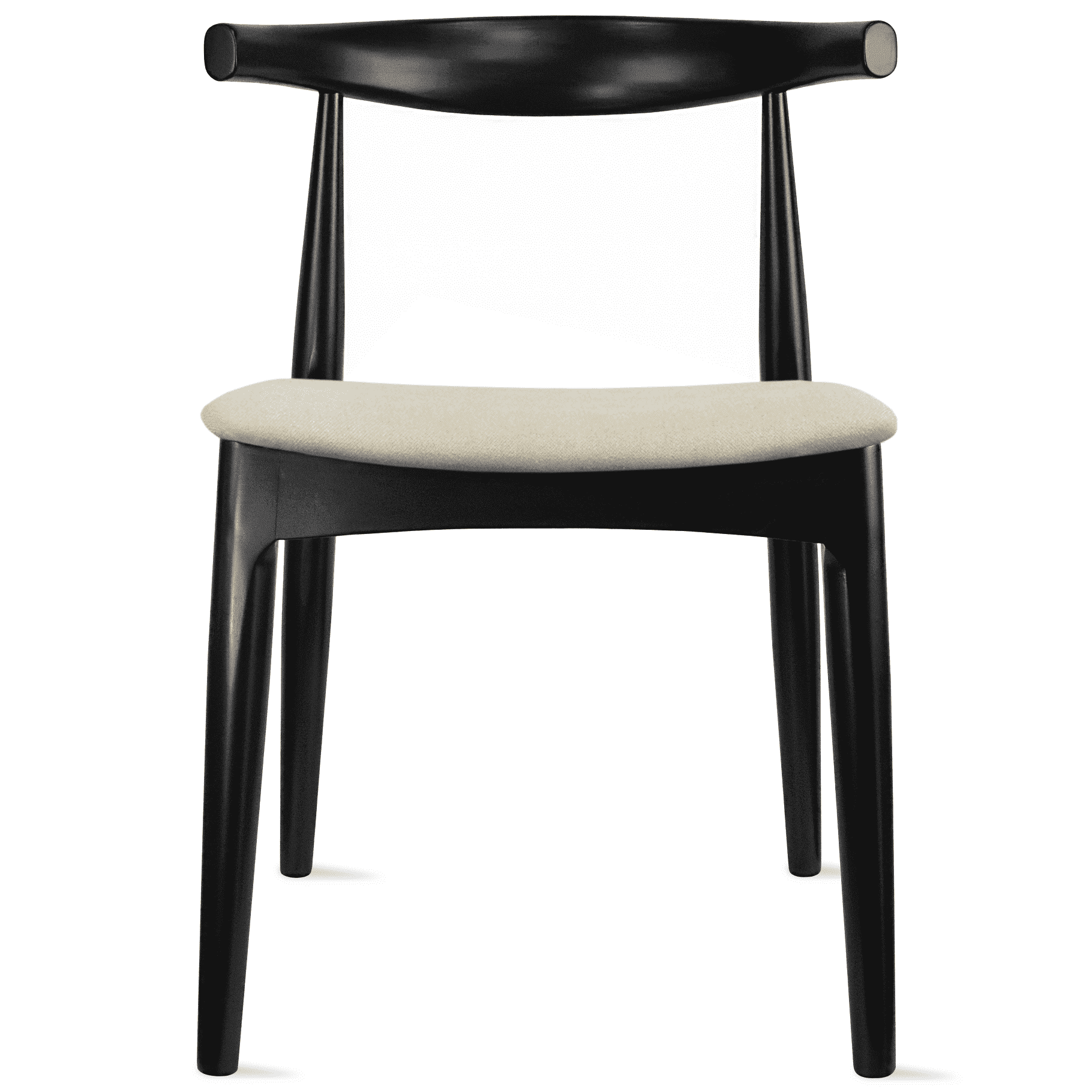 2xhome Contemporary Farmhouse Real Solid Wood Cloth Cushion Seat Dining Chair, Elbow Side Chair (Black-Beige Seat)