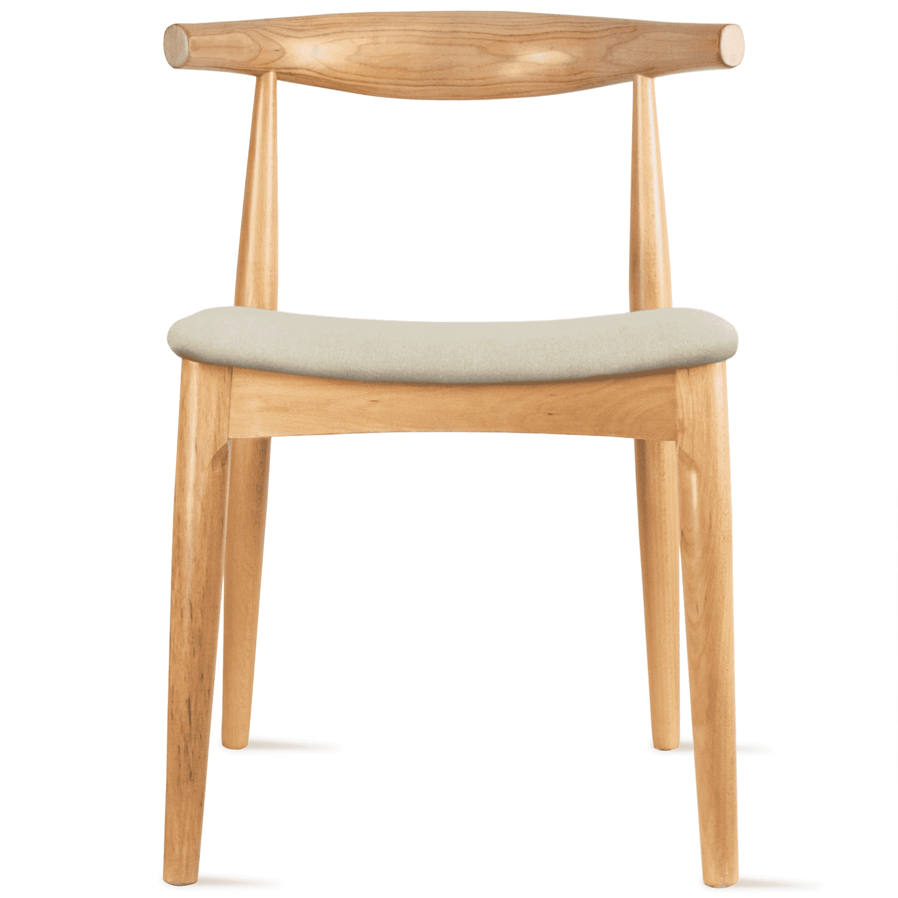 Natural Wood Side Chair with Beige Fabric Seat