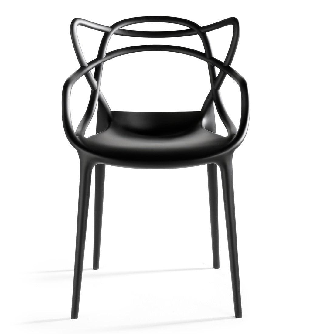 2xhome Modern Contemporary Designer Dining Chair Molded Plastic Indoor Outdoor Patio Elbow Chair, Black