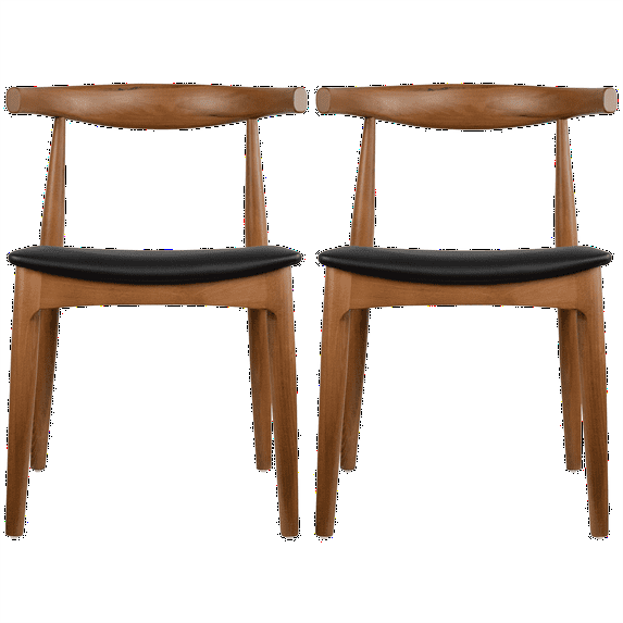 2xhome Set of 2 Solid Wood Farmhouse Dining Elbow Chairs with PU Leather Cushion Seats - Kennedy Presidential Accent Armchairs for Kitchen Dining Room or Office, Espresso