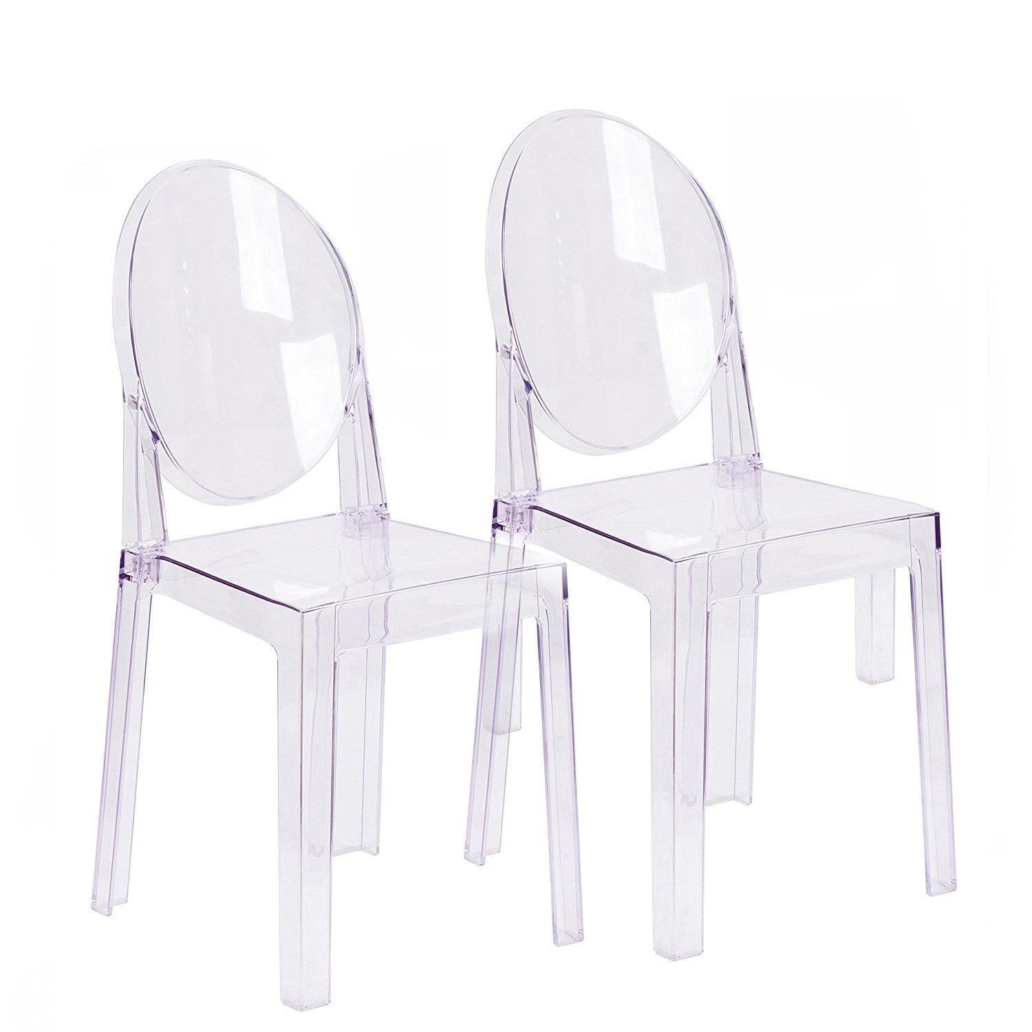 Clear Armless Transparent Ghost Dining Chairs, Set of 2