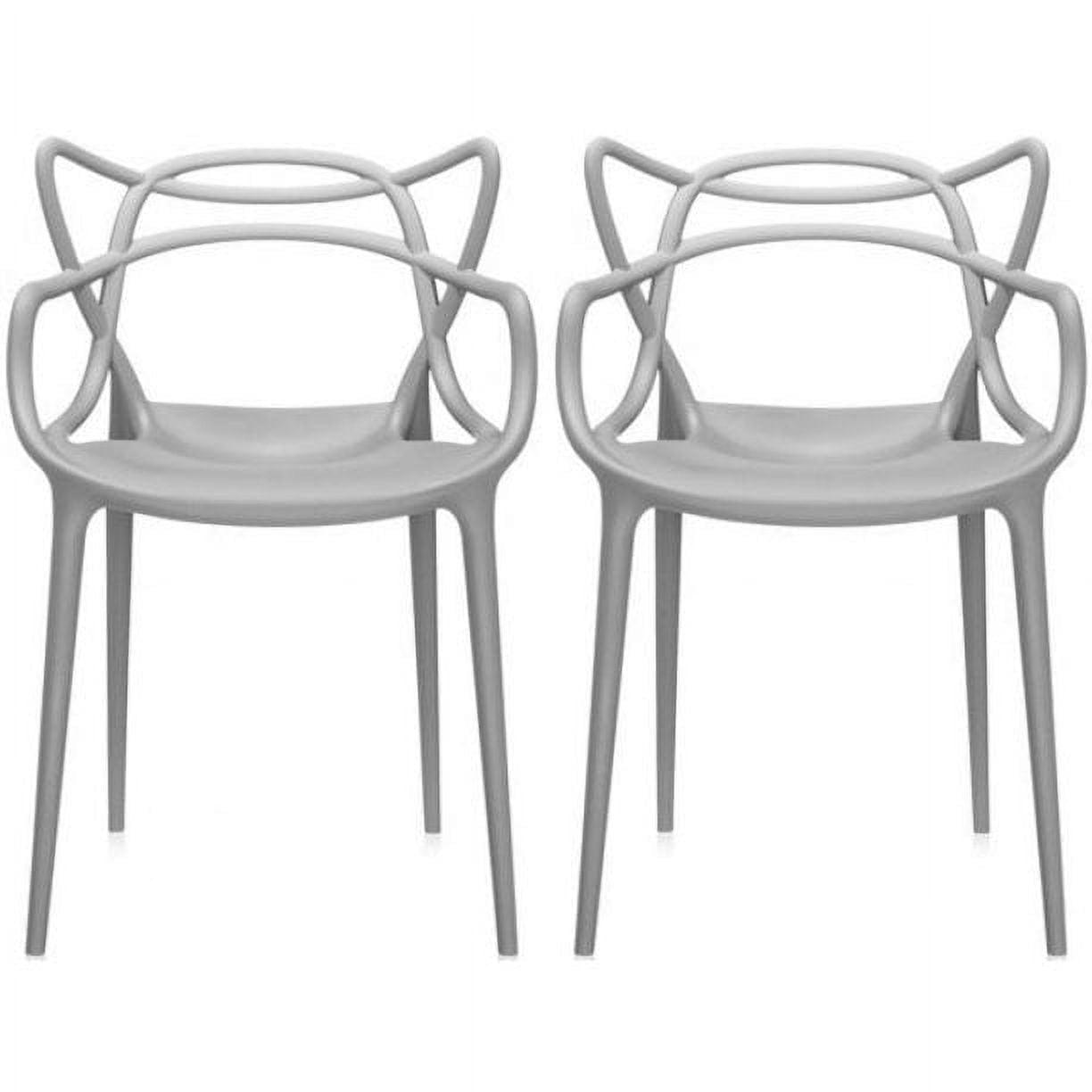 Gray Stackable Molded Plastic Dining Armchairs, Set of 2