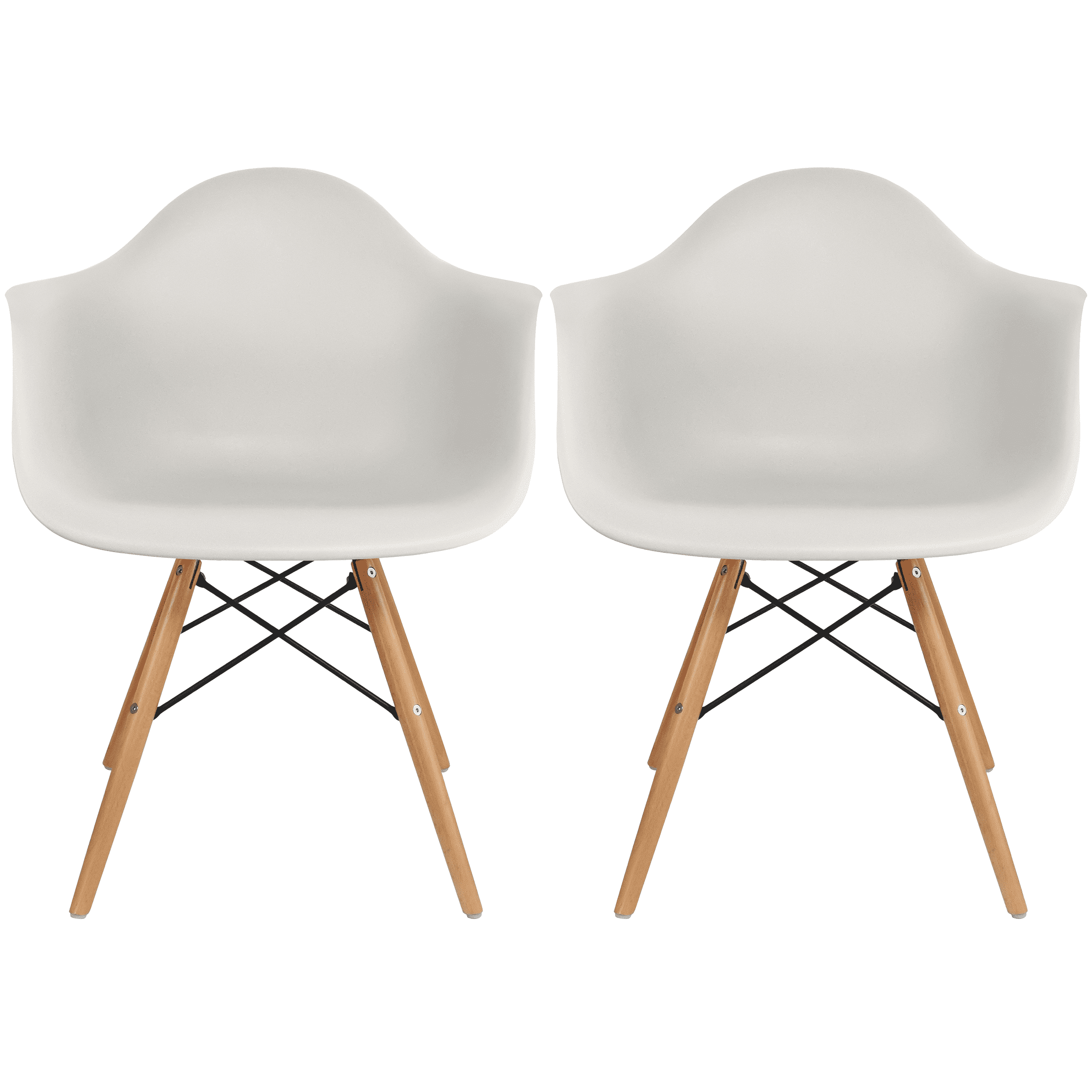 2xHome Plastic Dining Armchairs with Natural Wooden Wood Legs Indoor Outdoor (Set of 2)