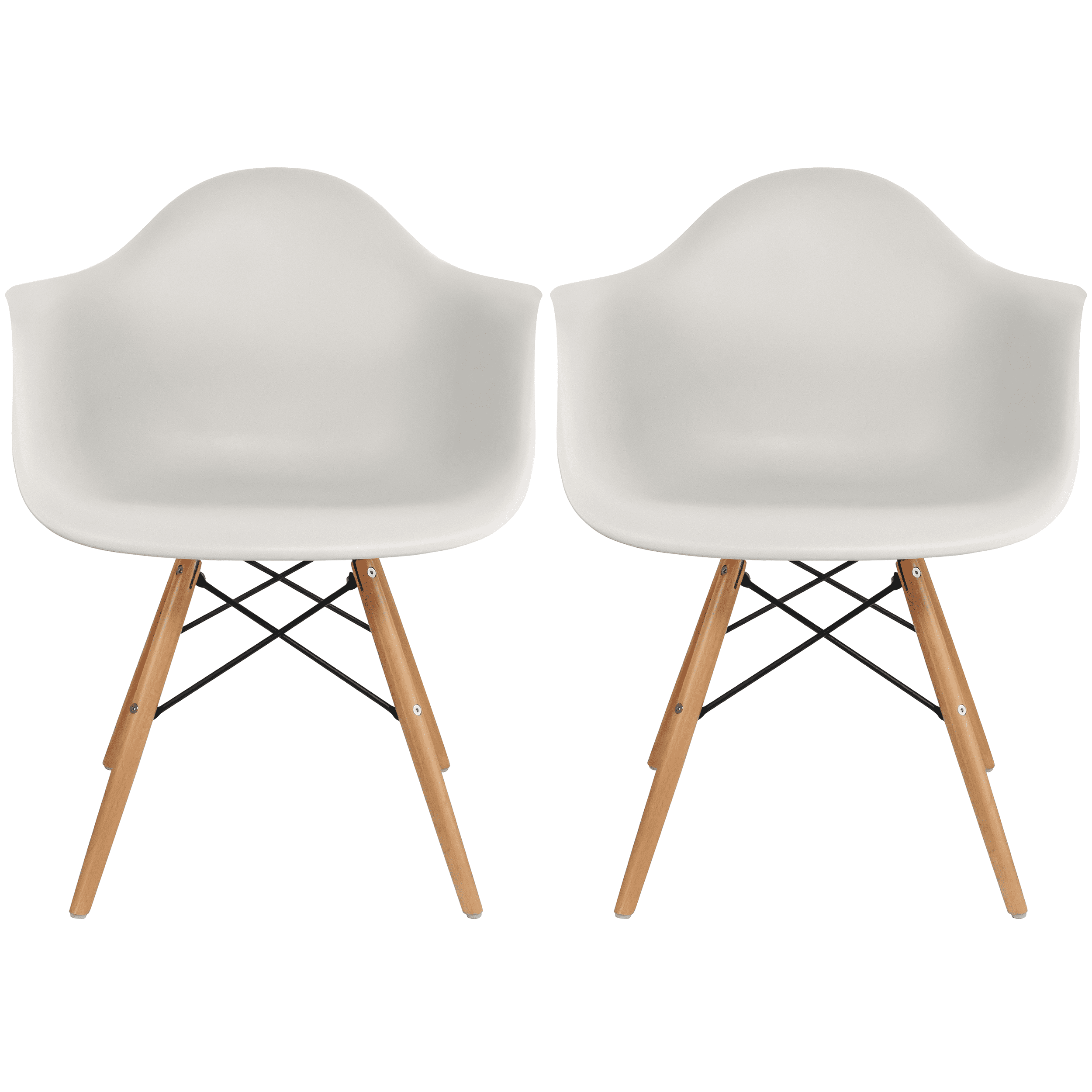 2xHome Plastic Dining Armchairs with Natural Wooden Wood Legs Indoor Outdoor (Set of 2)