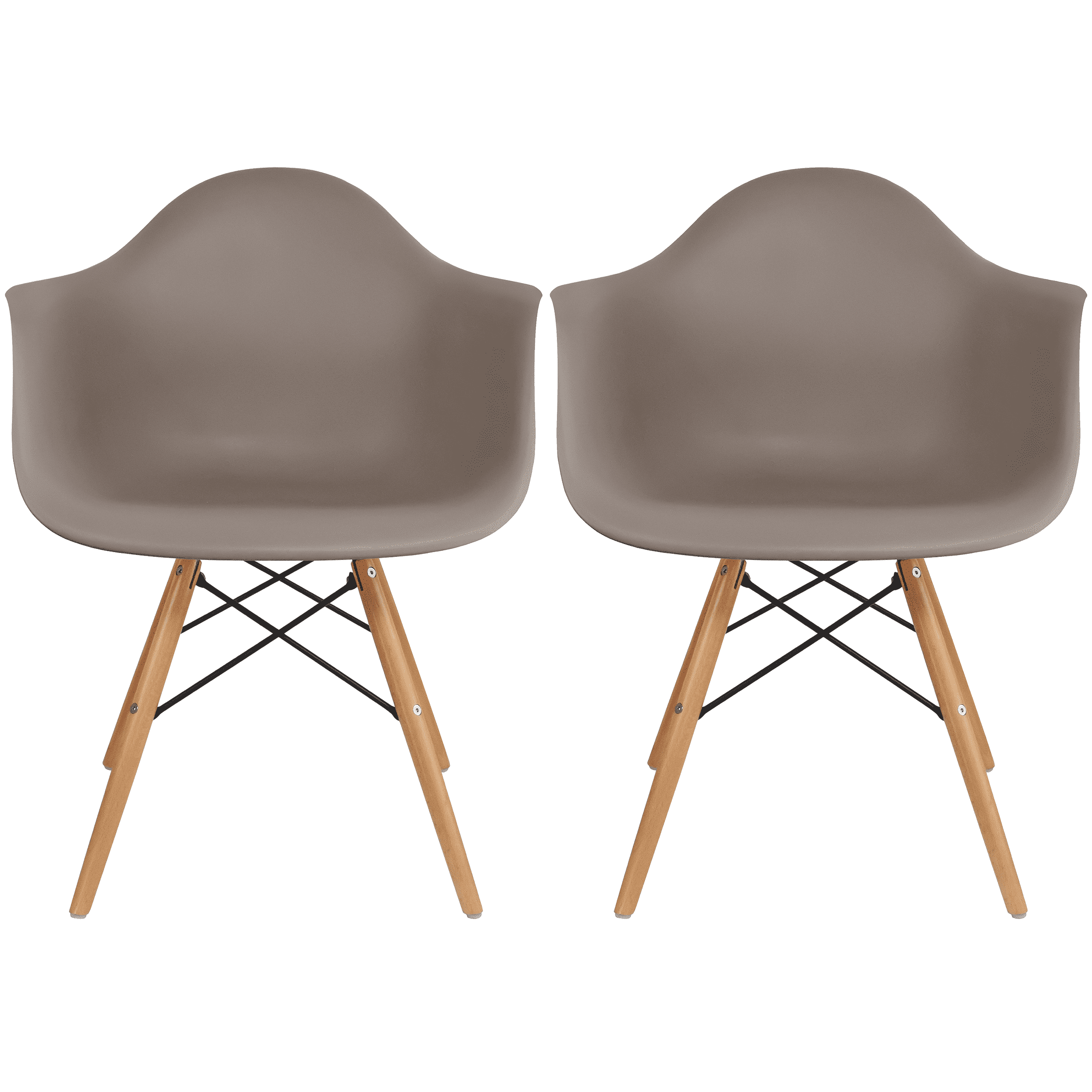 George Oliver Set of 2 Modern Dining Side Chairs from Molded Plastic Armchair Shell with Natural Wooden Legs, Maroon (Set of 2)