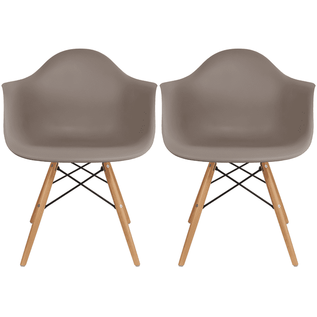 George Oliver Set of 2 Modern Dining Side Chairs from Molded Plastic Armchair Shell with Natural Wooden Legs, Maroon (Set of 2)