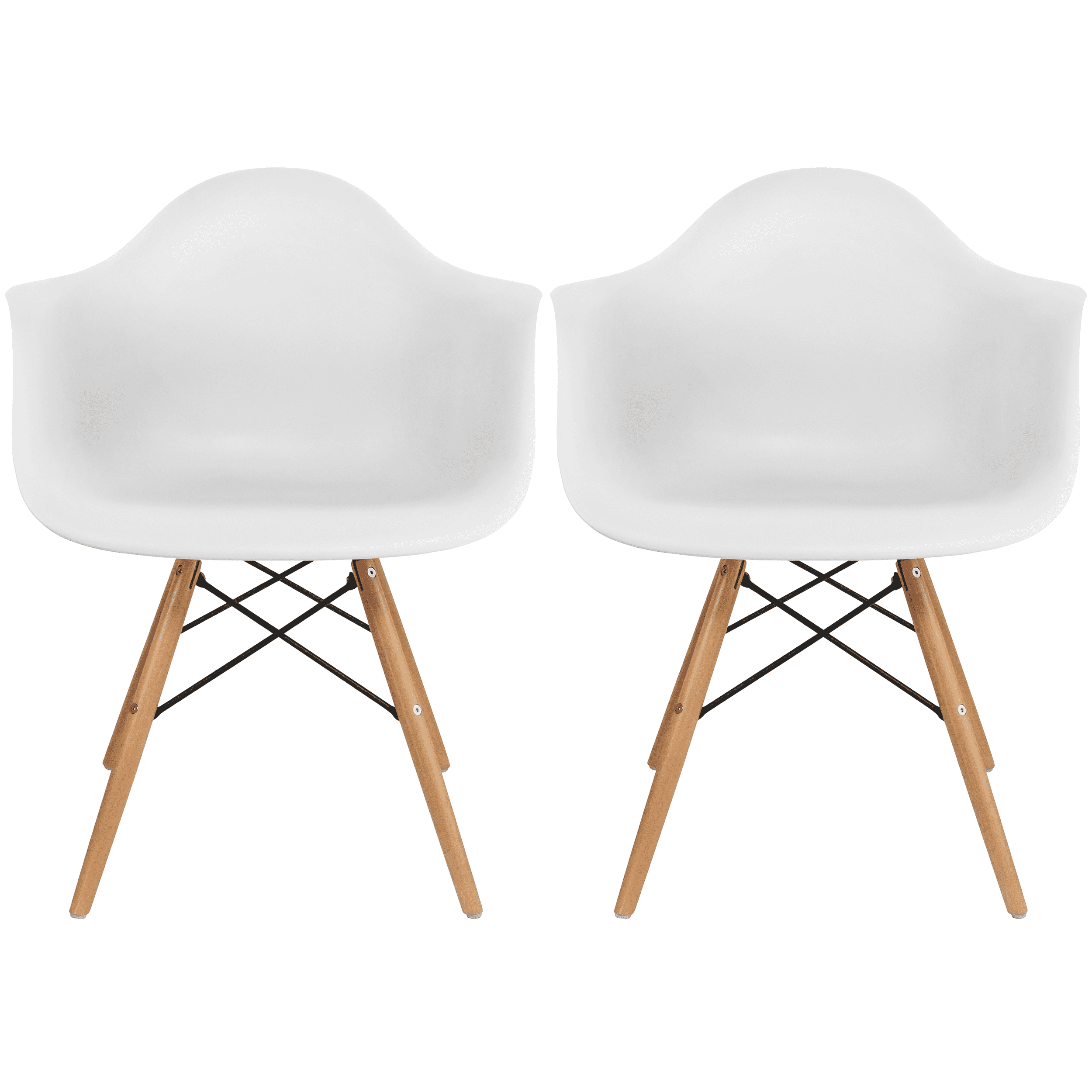 George Oliver Set of 2 Modern Dining Side Chairs from Molded Plastic Armchair Shell with Natural Wooden Legs (Set of 2)